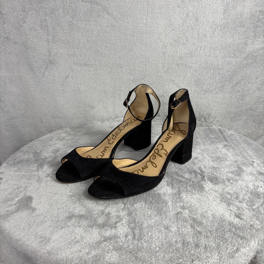 Sam Edelman Sandals Susie 11 Black Suede Block Heel Ankle Strap Dressy Shoes